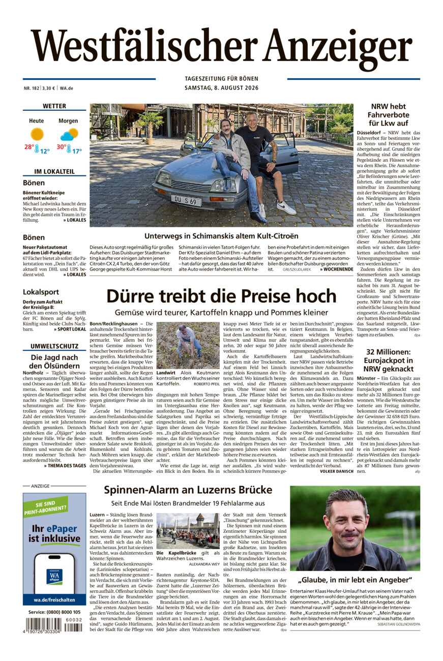 Westfälischer Anzeiger Bönen vom Samstag, 08.08.2026