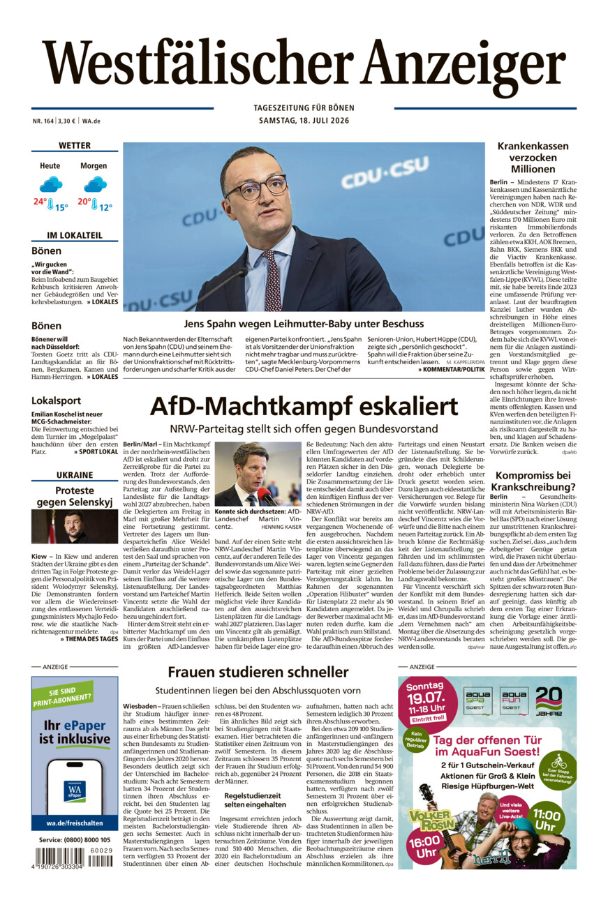 Westfälischer Anzeiger Bönen vom Samstag, 18.07.2026