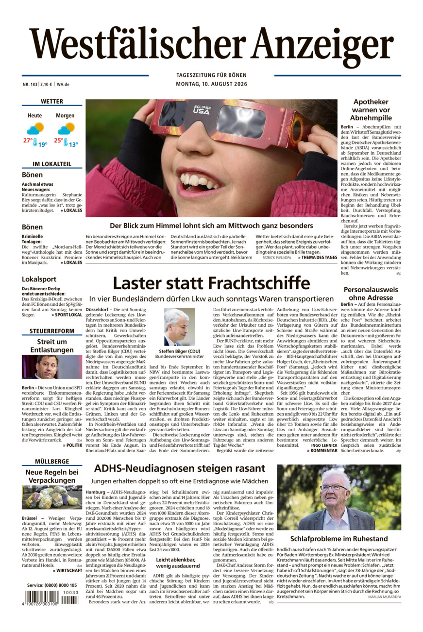 Westfälischer Anzeiger Bönen vom Montag, 10.08.2026