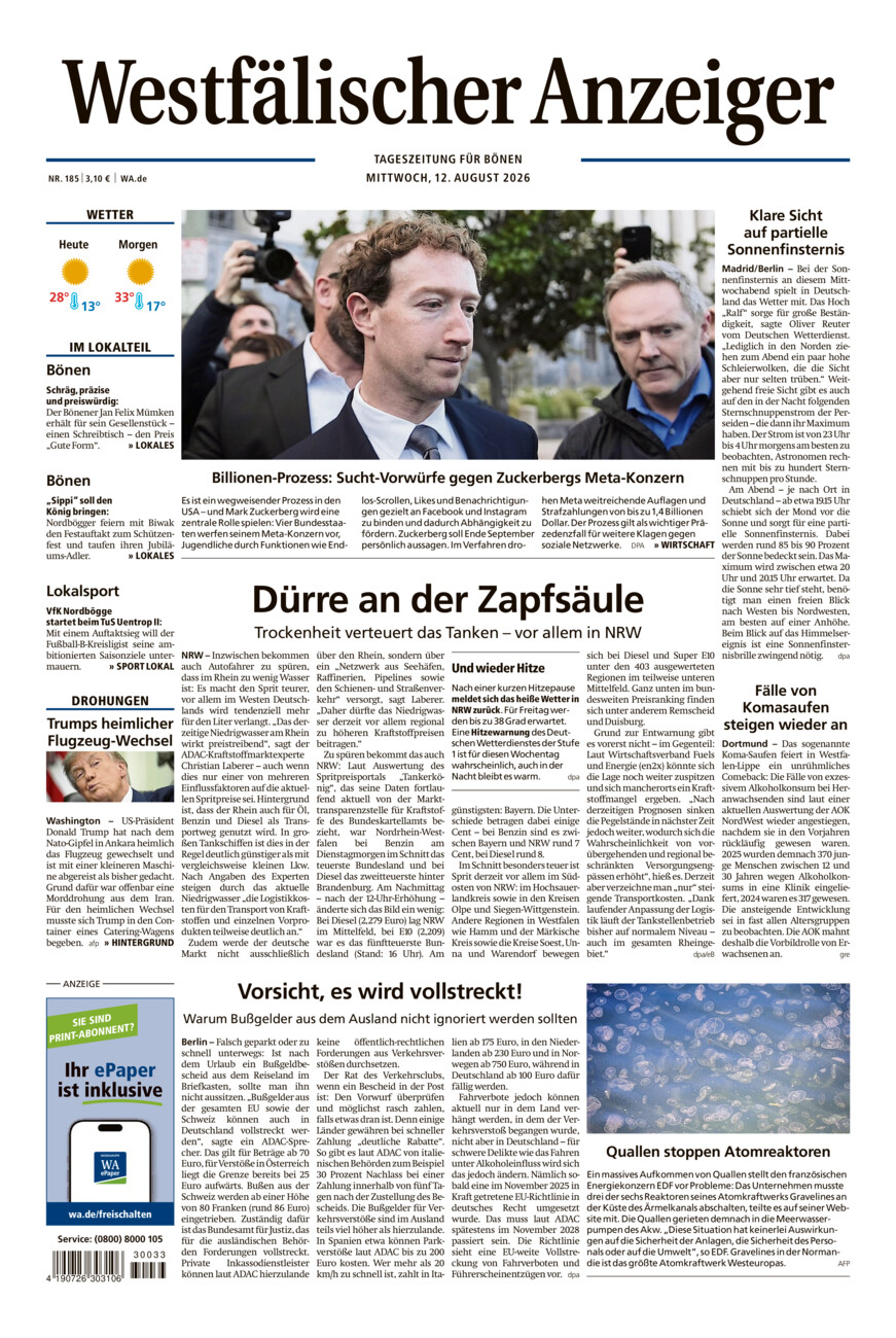 Westfälischer Anzeiger Bönen vom Mittwoch, 12.08.2026