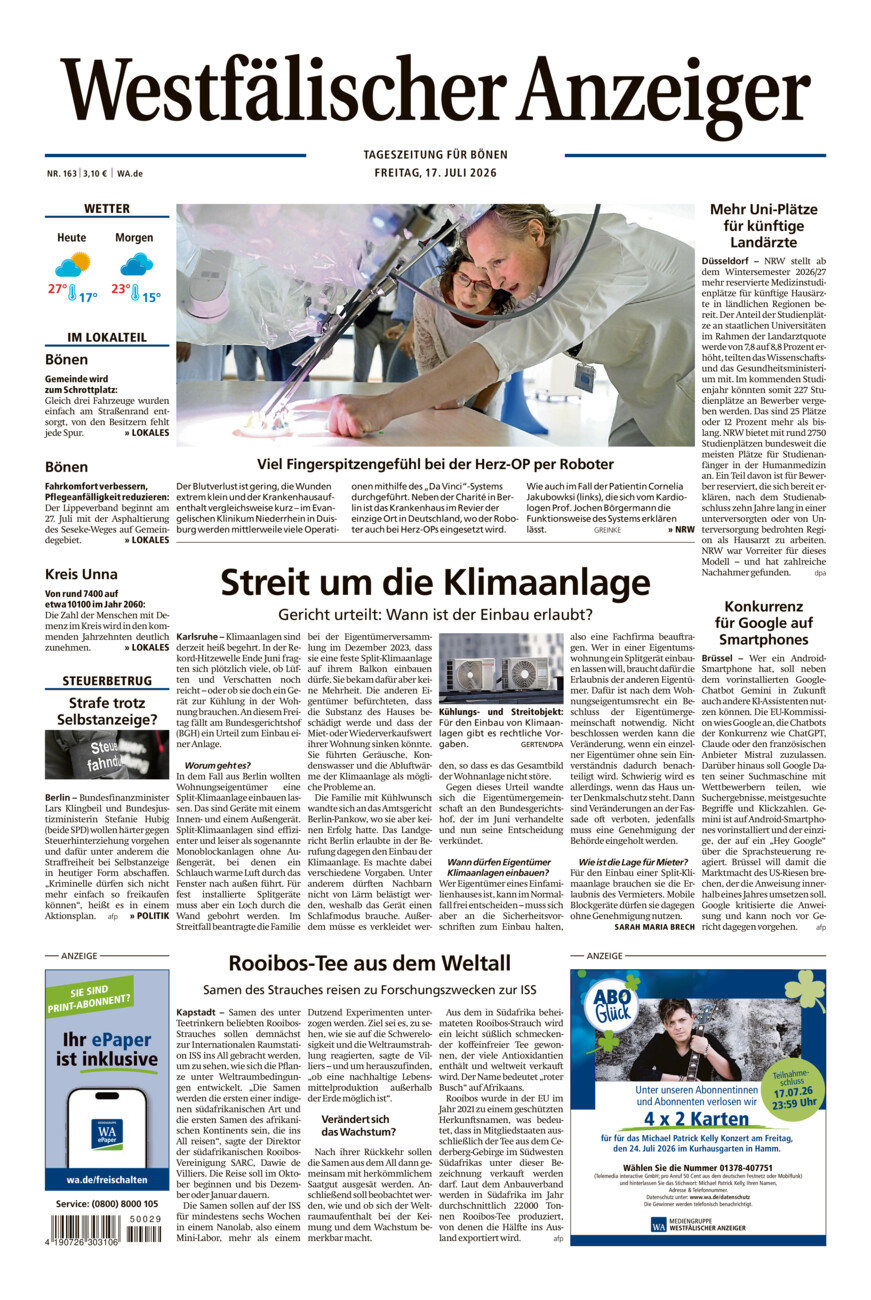 Westfälischer Anzeiger Bönen vom Freitag, 17.07.2026