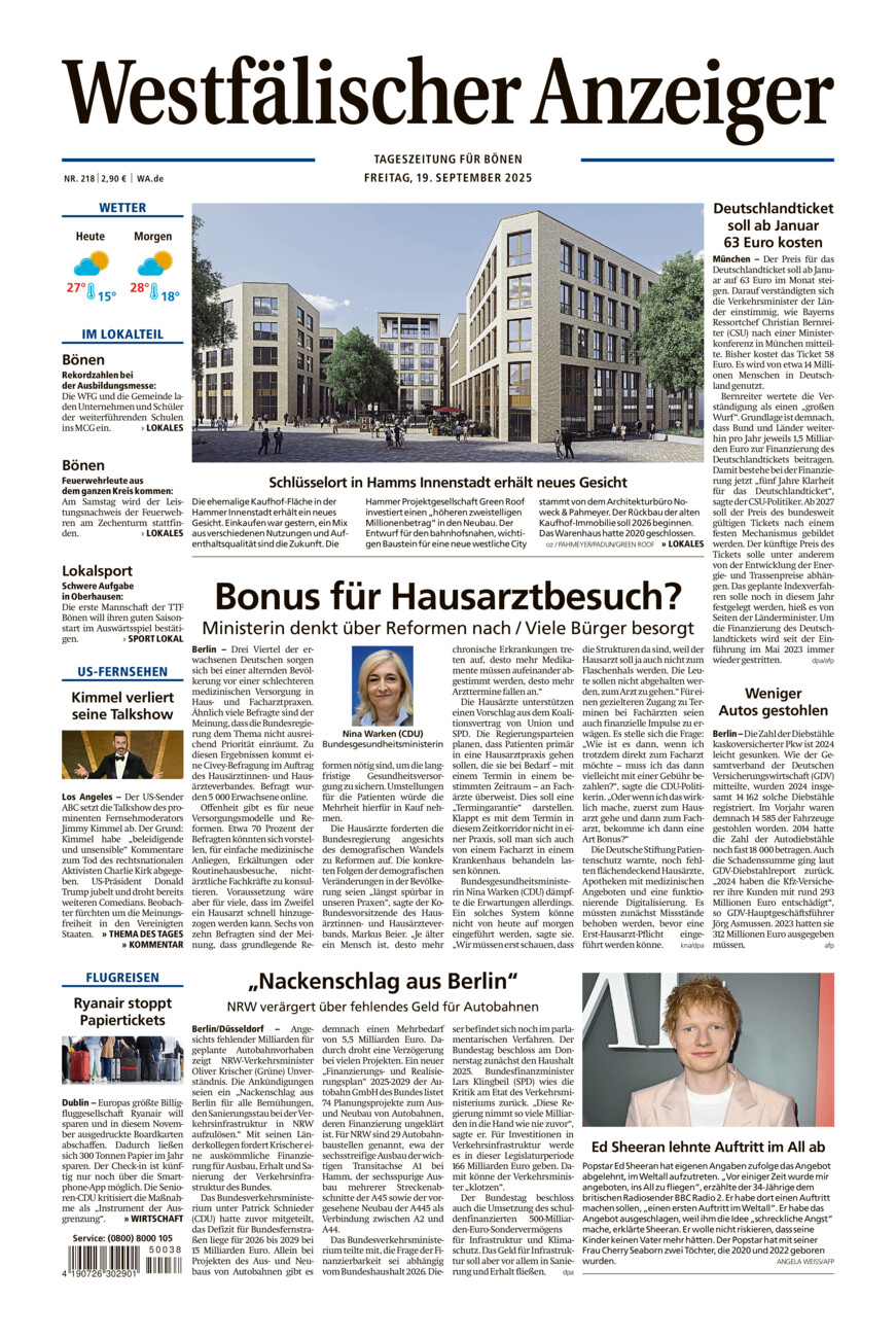Westfälischer Anzeiger Bönen vom Freitag, 19.09.2025