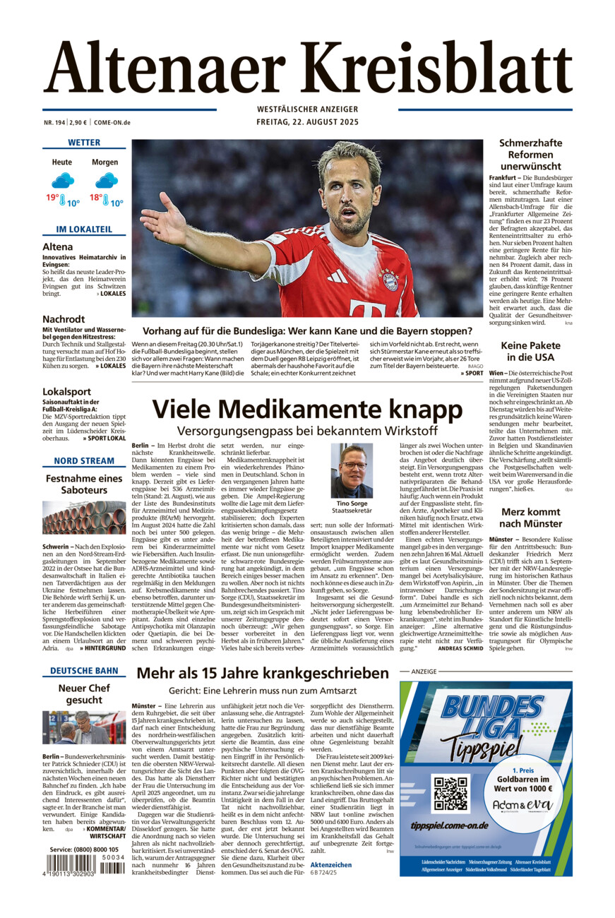 Altenaer Kreisblatt vom Freitag, 22.08.2025