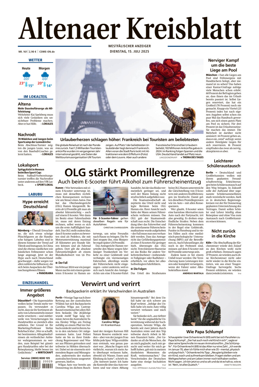Altenaer Kreisblatt vom Dienstag, 15.07.2025