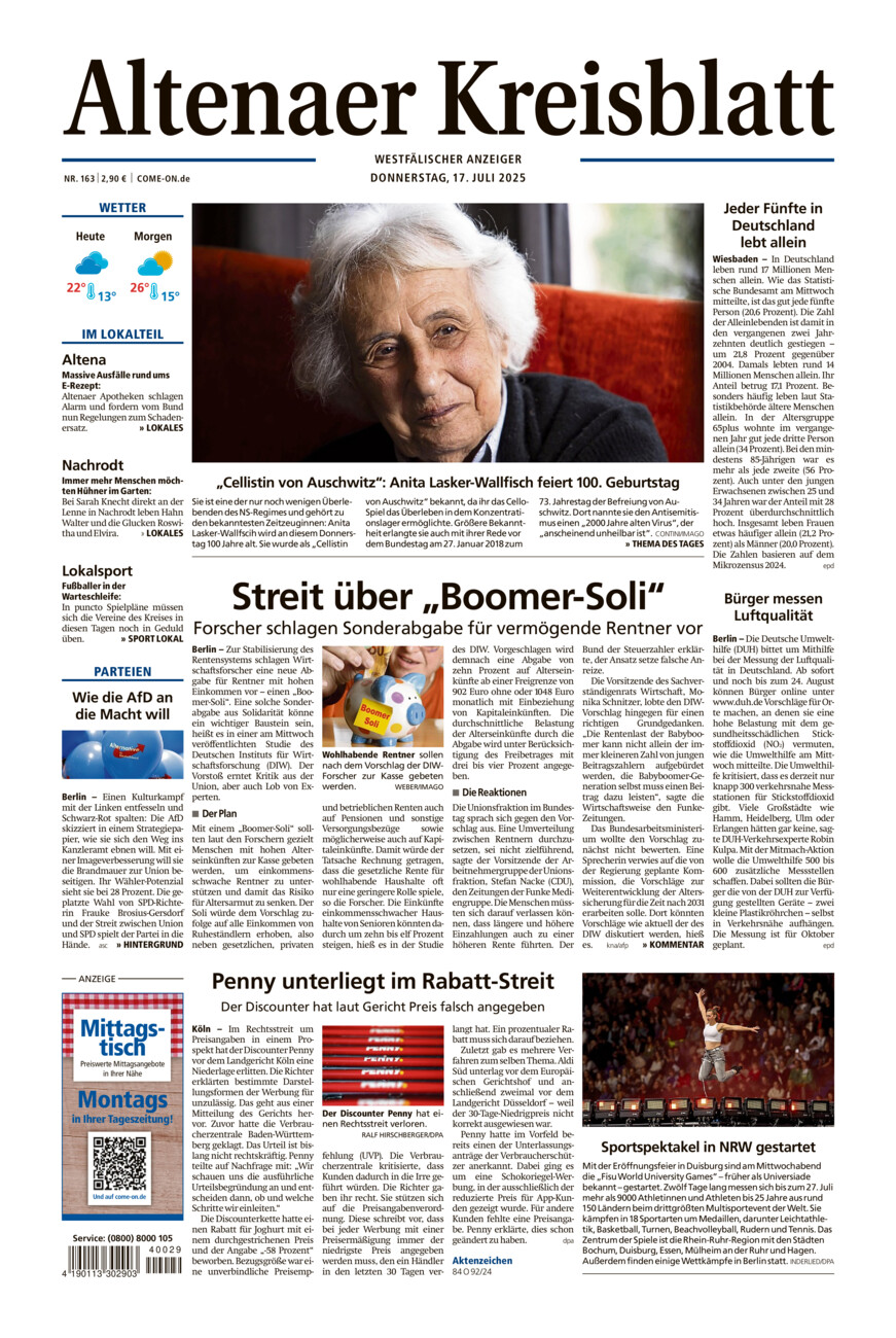 Altenaer Kreisblatt vom Donnerstag, 17.07.2025