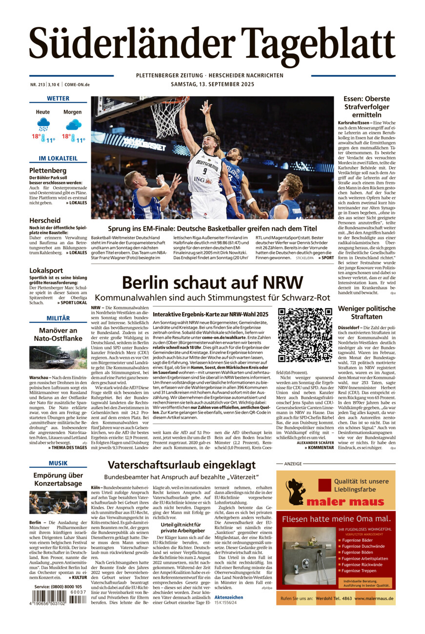Süderländer Tageblatt vom Samstag, 13.09.2025