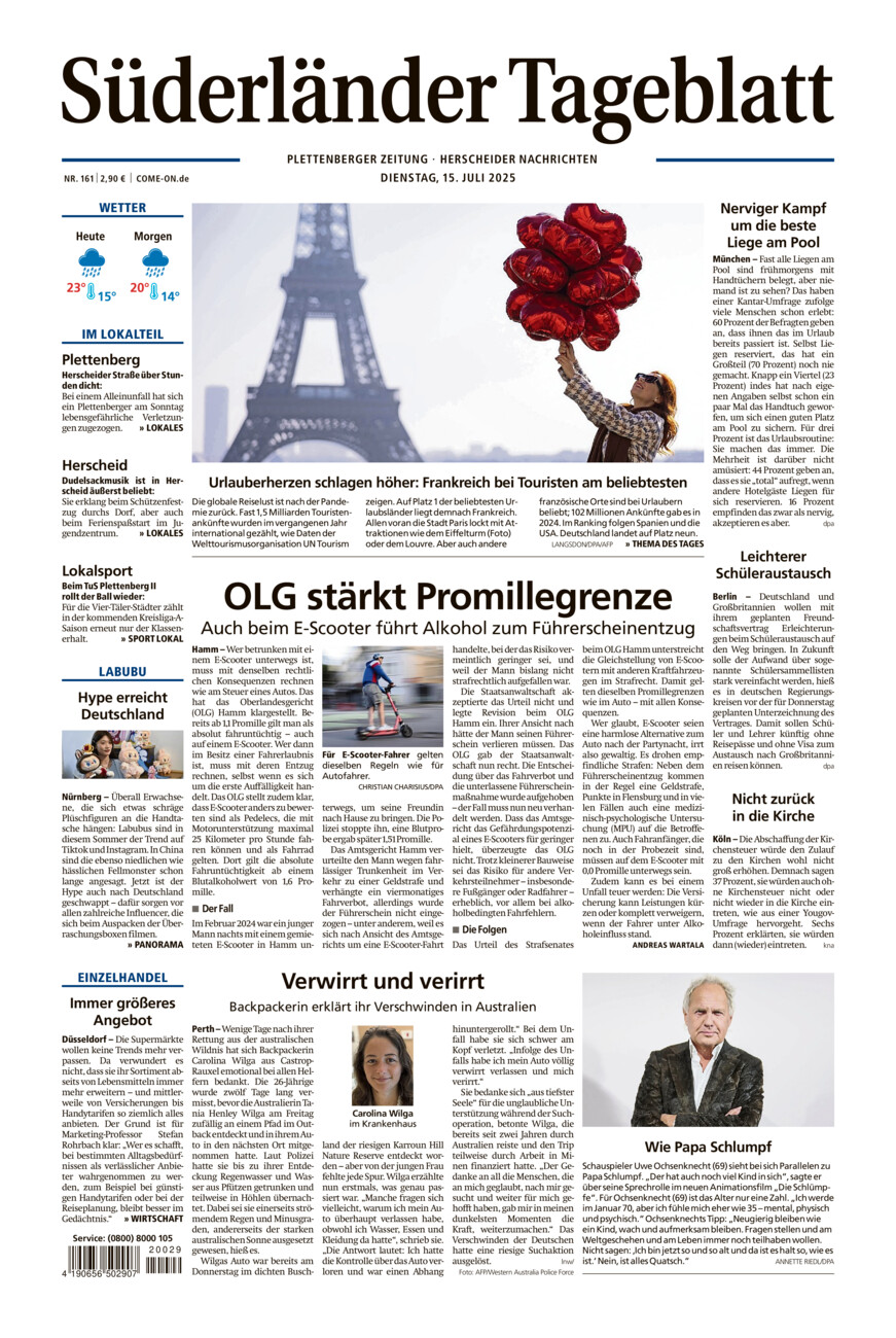 Süderländer Tageblatt vom Dienstag, 15.07.2025