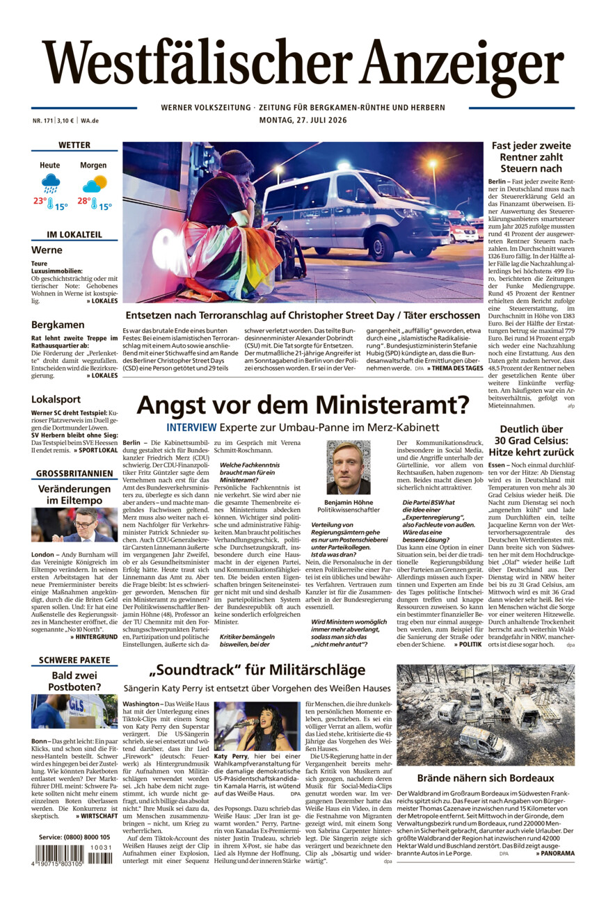 Westfälischer Anzeiger Werne vom Montag, 27.07.2026