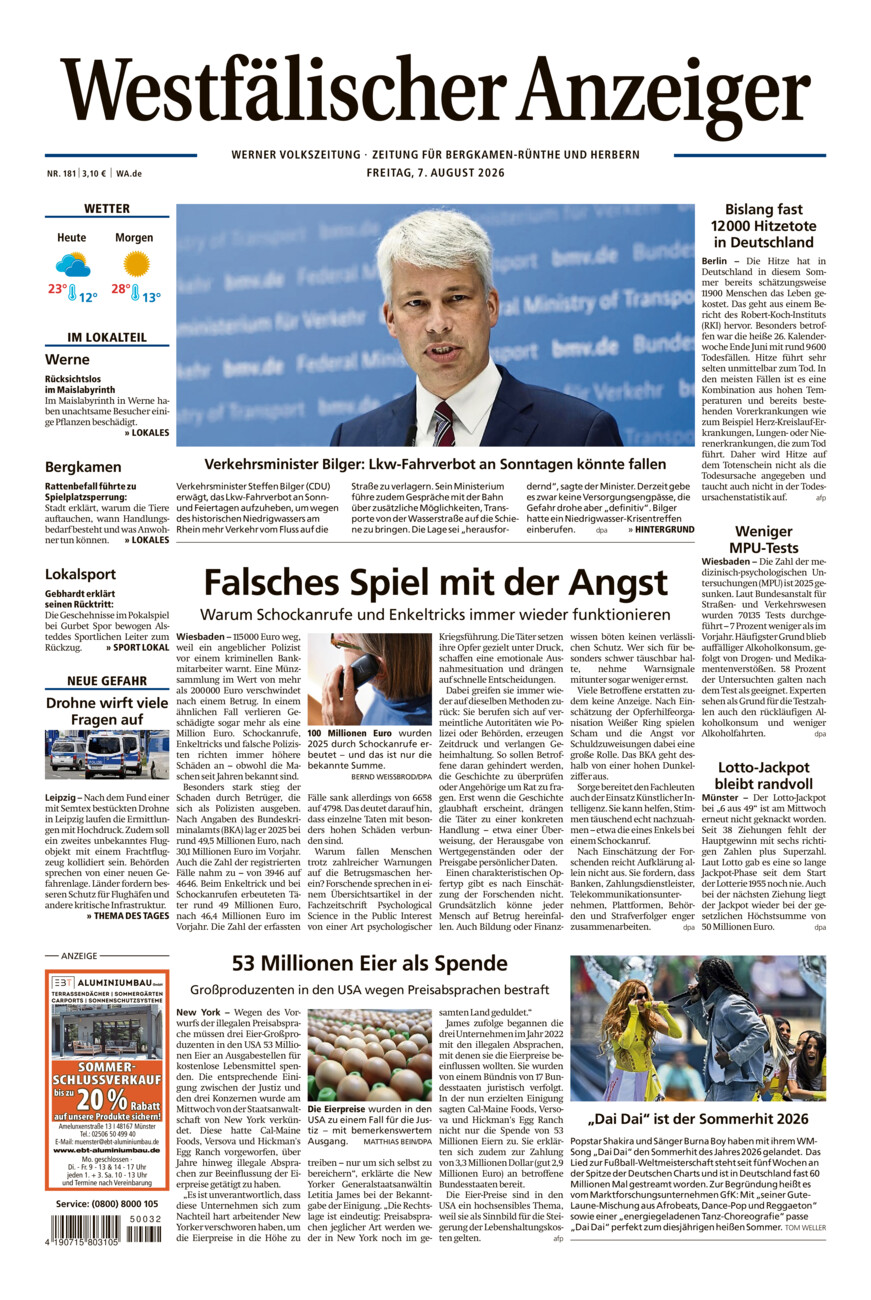 Westfälischer Anzeiger Werne vom Freitag, 07.08.2026