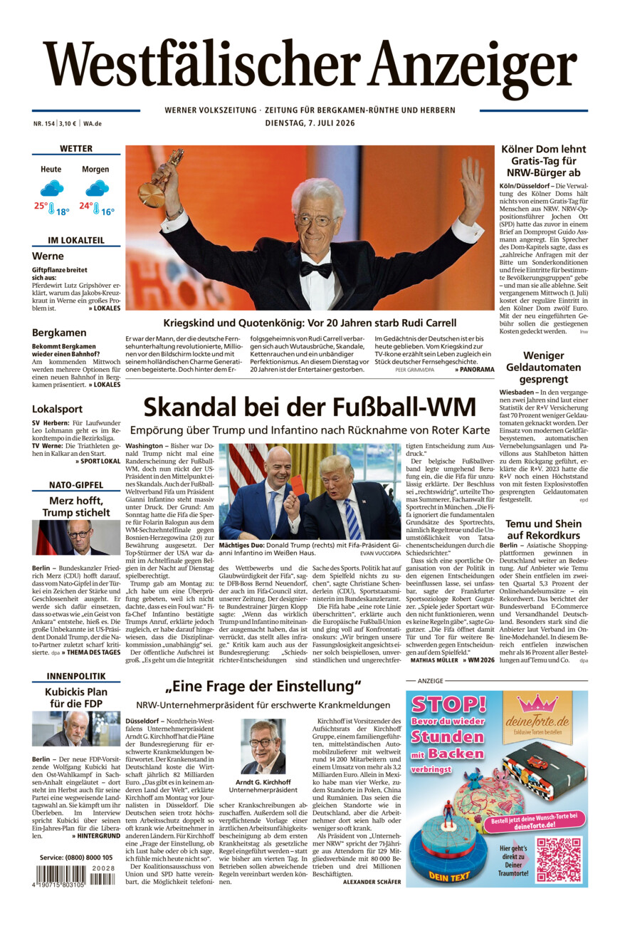 Westfälischer Anzeiger Werne vom Dienstag, 07.07.2026
