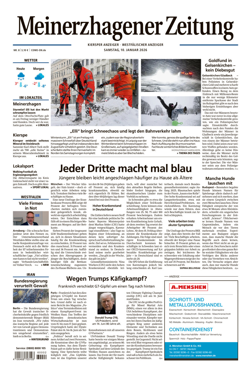 Meinerzhagener Zeitung vom Samstag, 10.01.2026