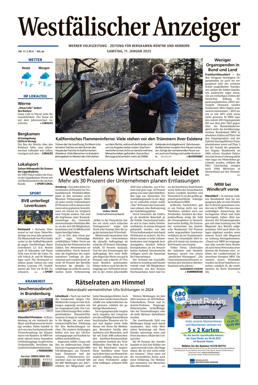 Westfälischer Anzeiger Werne vom Samstag, 11.01.2025