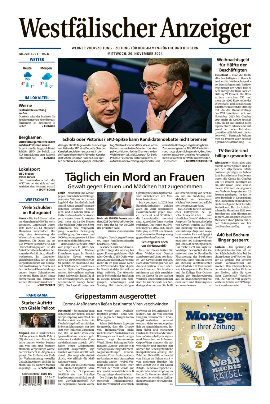 Westfälischer Anzeiger Werne vom Mittwoch, 20.11.2024