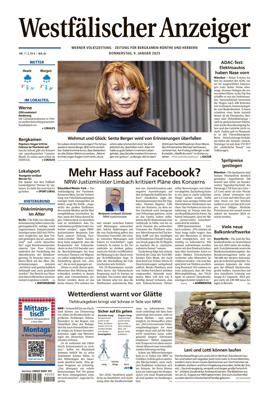 Westfälischer Anzeiger Werne vom Donnerstag, 09.01.2025