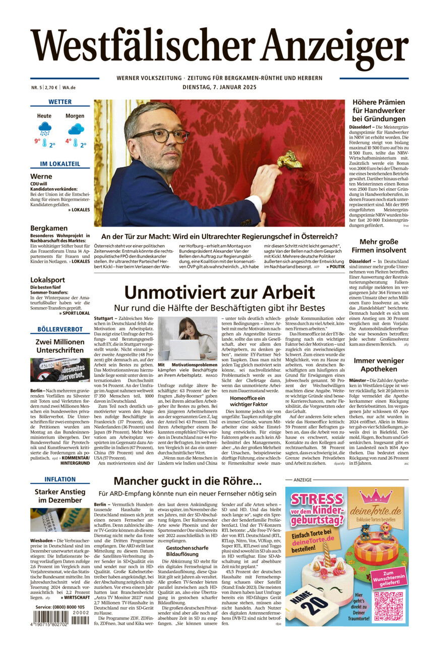 Westfälischer Anzeiger Werne vom Dienstag, 07.01.2025