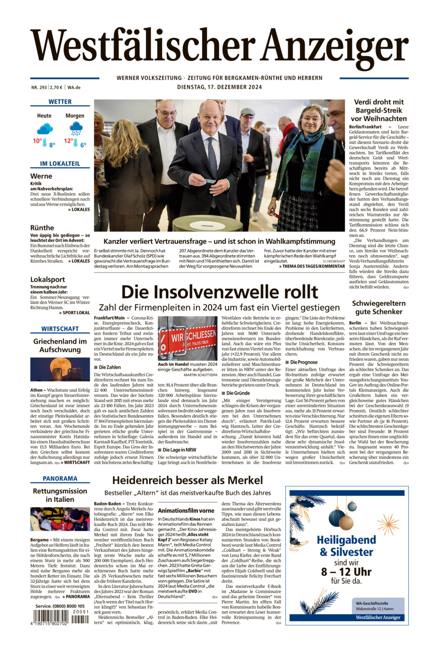 Westfälischer Anzeiger Werne vom Dienstag, 17.12.2024