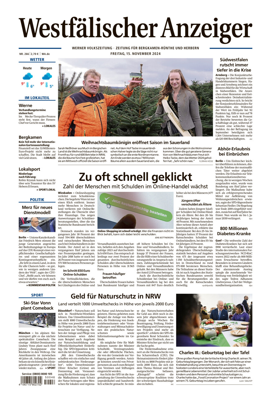 Westfälischer Anzeiger Werne vom Freitag, 15.11.2024