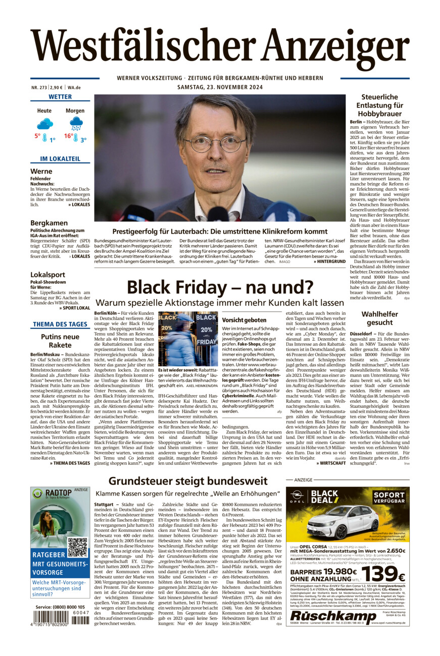 Westfälischer Anzeiger Werne vom Samstag, 23.11.2024