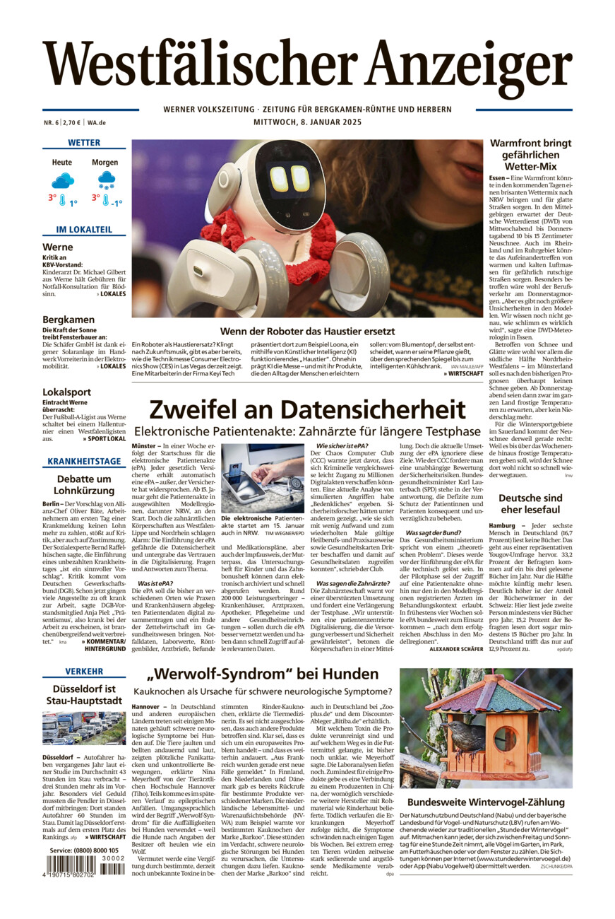 Westfälischer Anzeiger Werne vom Mittwoch, 08.01.2025