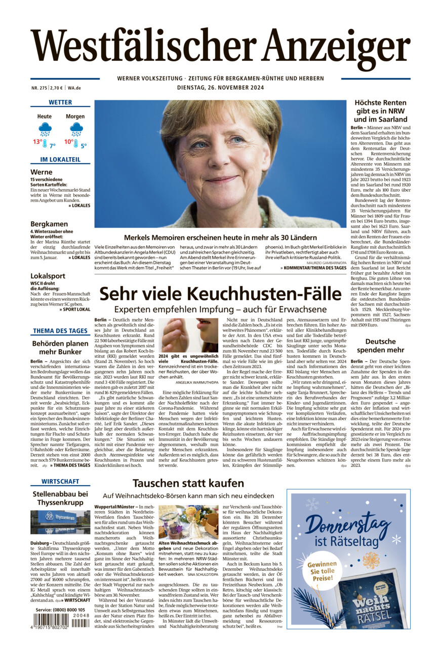 Westfälischer Anzeiger Werne vom Dienstag, 26.11.2024