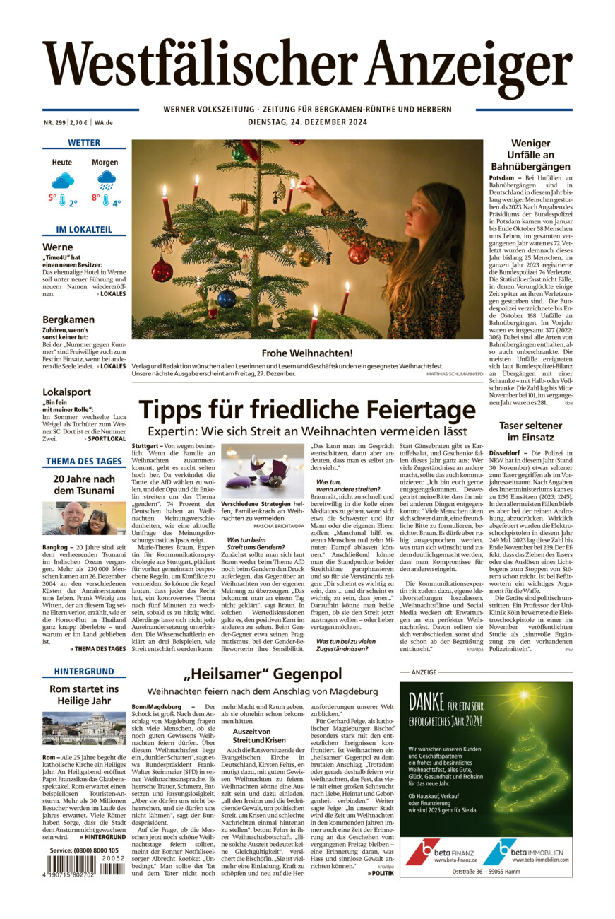 Westfälischer Anzeiger Werne vom Dienstag, 24.12.2024