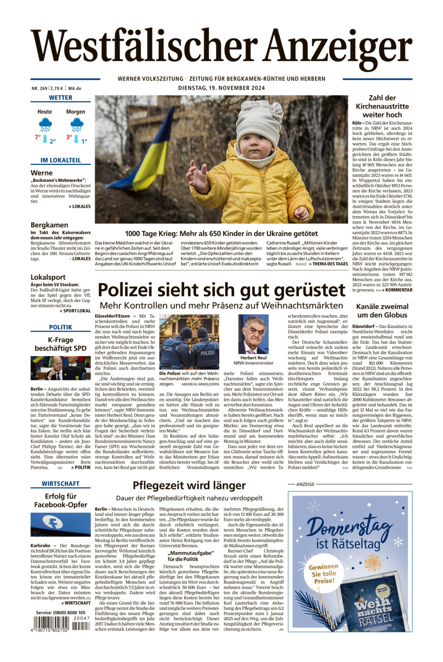 Westfälischer Anzeiger Werne vom Dienstag, 19.11.2024