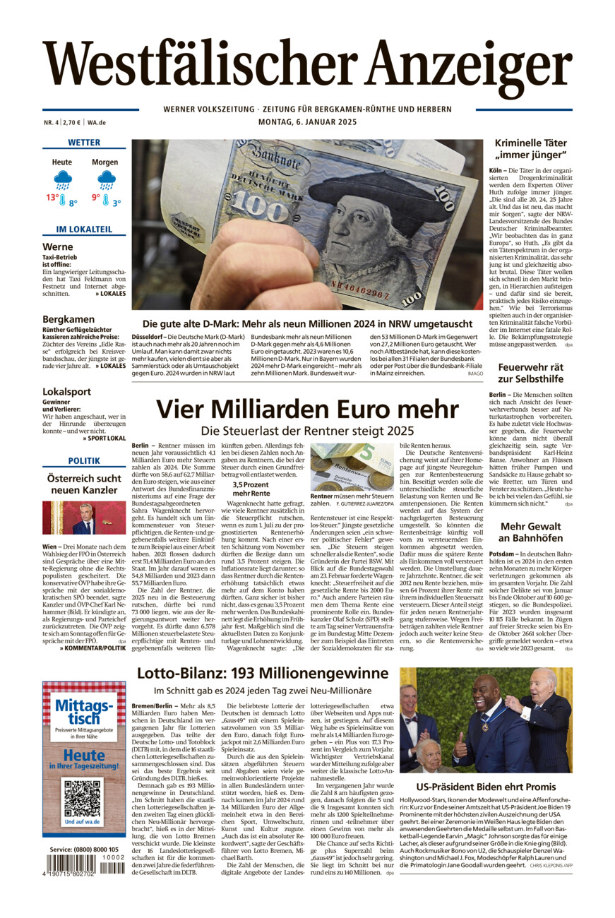 Westfälischer Anzeiger Werne vom Montag, 06.01.2025