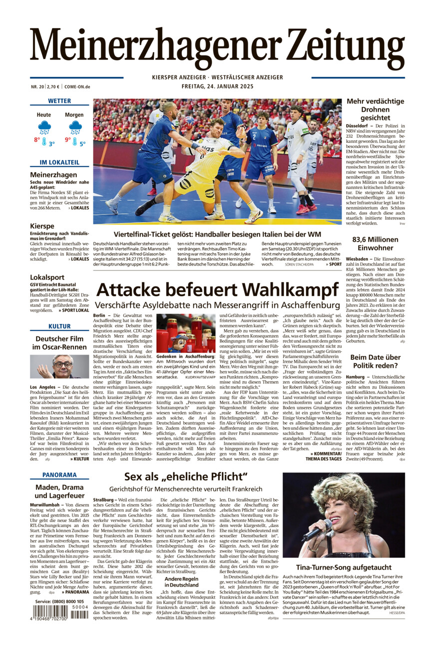 Meinerzhagener Zeitung vom Freitag, 24.01.2025