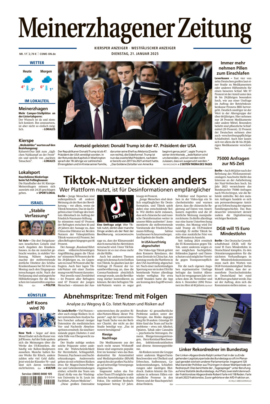 Meinerzhagener Zeitung vom Dienstag, 21.01.2025