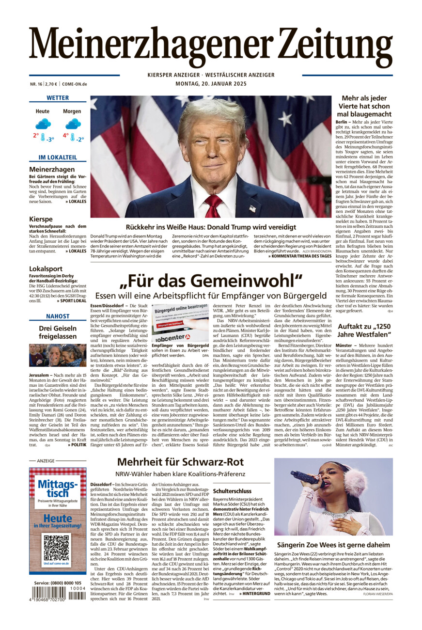 Meinerzhagener Zeitung vom Montag, 20.01.2025