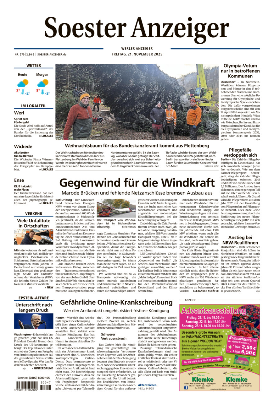 Soester Anzeiger Werl vom Freitag, 21.11.2025