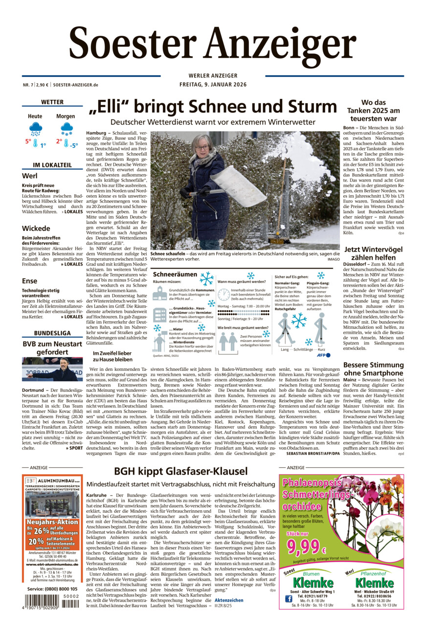 Soester Anzeiger Werl vom Freitag, 09.01.2026