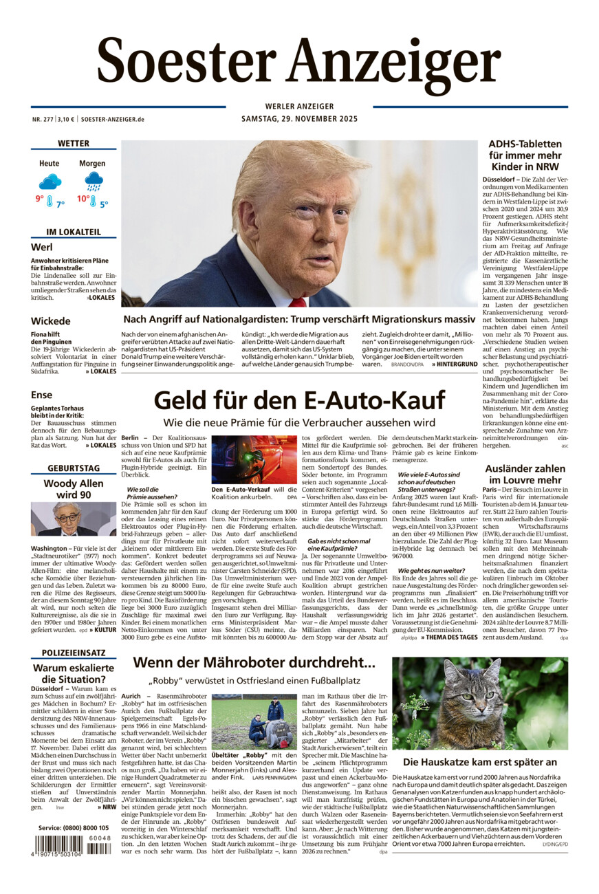 Soester Anzeiger Werl vom Samstag, 29.11.2025