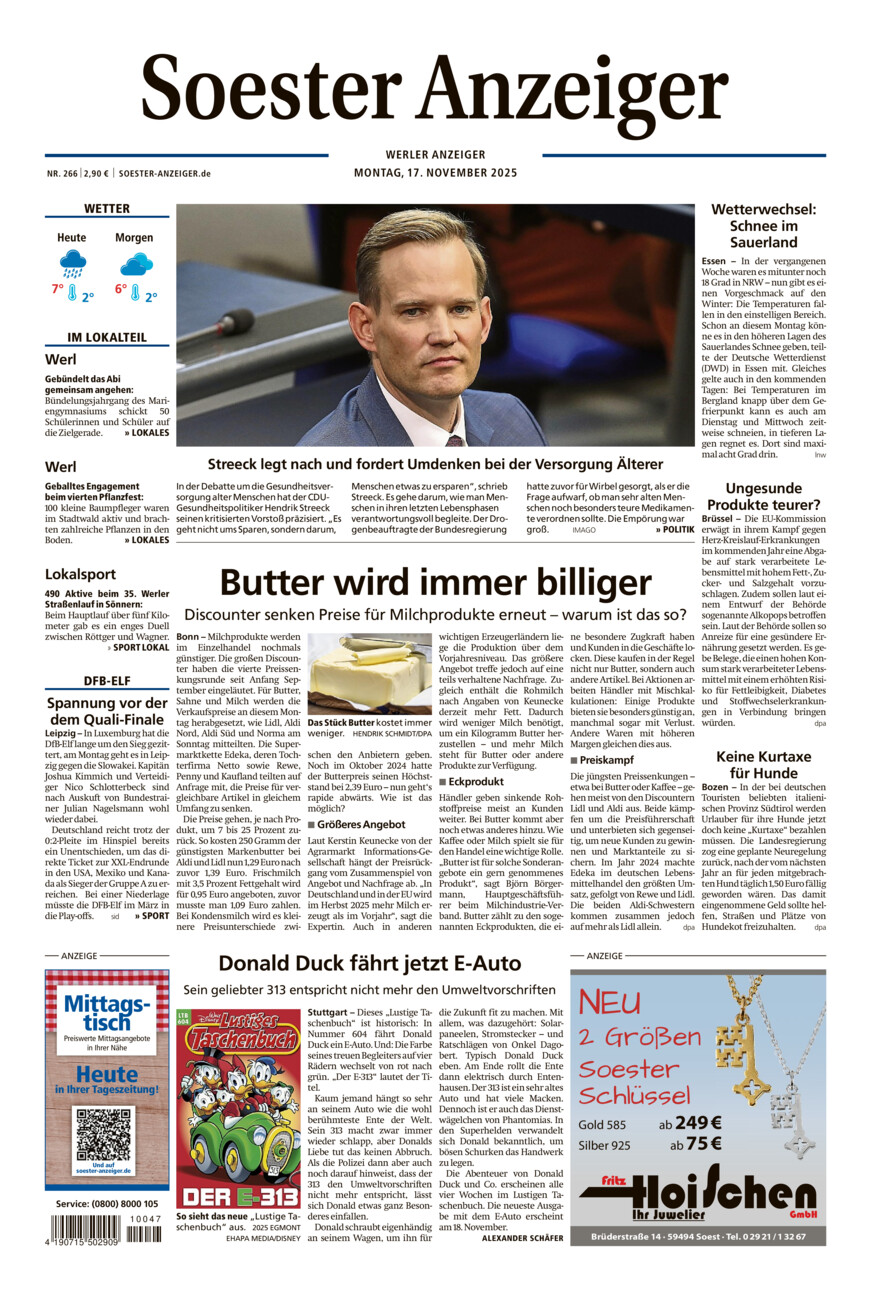 Soester Anzeiger Werl vom Montag, 17.11.2025
