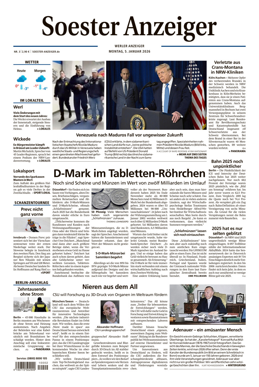 Soester Anzeiger Werl vom Montag, 05.01.2026