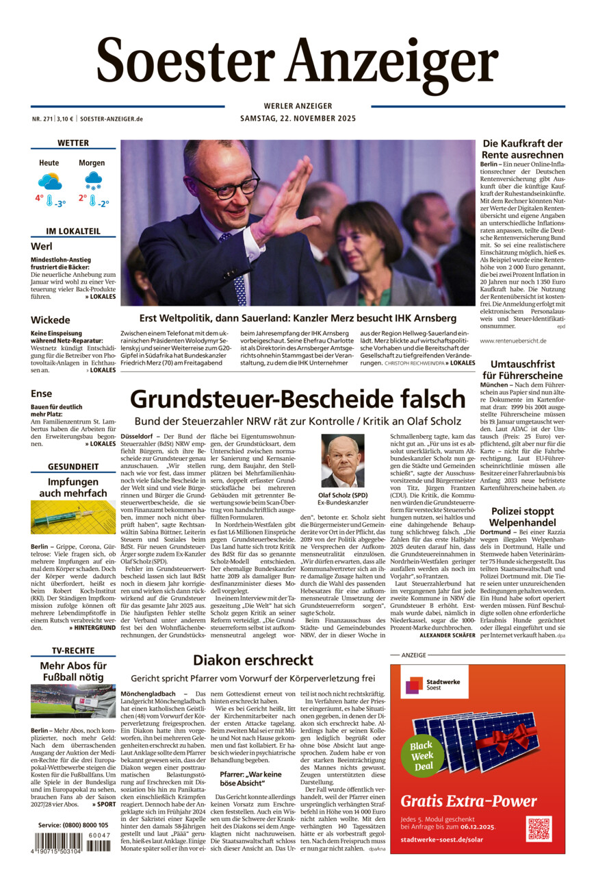 Soester Anzeiger Werl vom Samstag, 22.11.2025