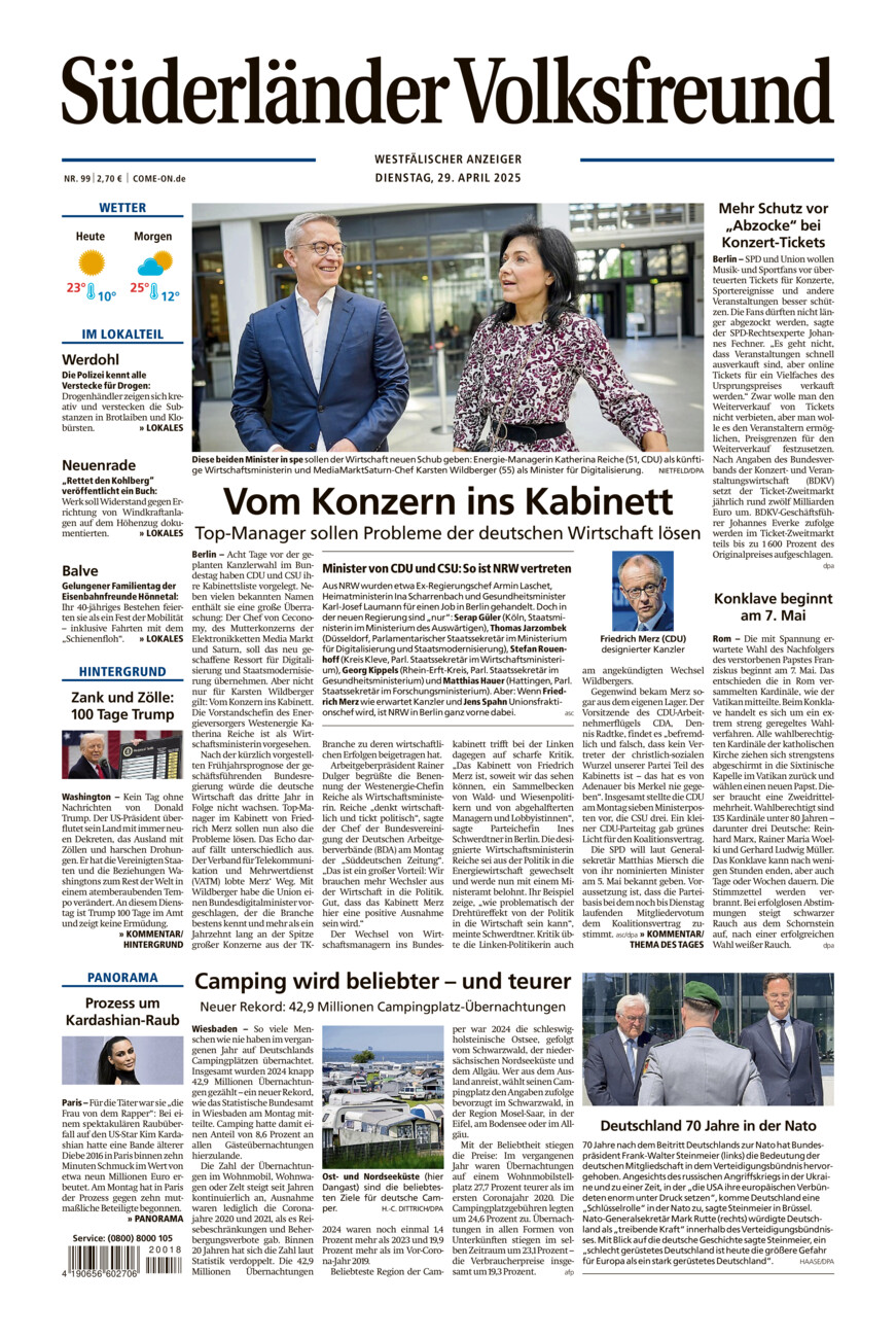 Süderländer Volksfreund vom Dienstag, 29.04.2025
