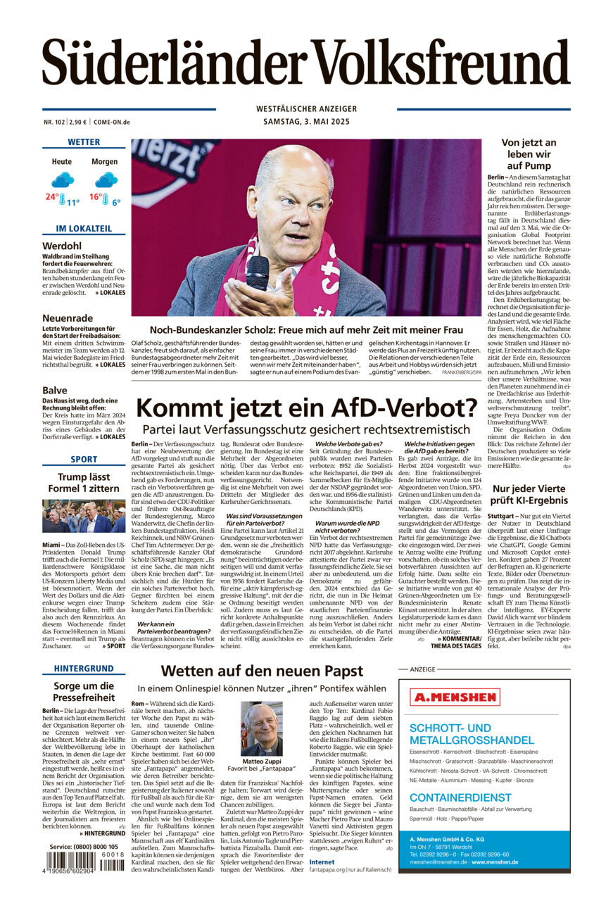 Süderländer Volksfreund vom Samstag, 03.05.2025