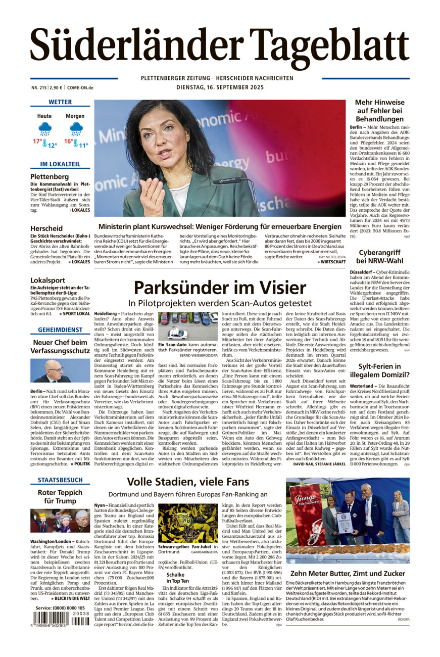 Süderländer Tageblatt vom Dienstag, 16.09.2025