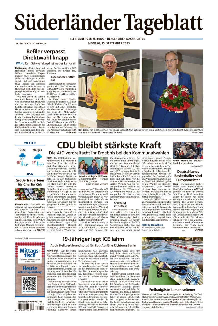 Süderländer Tageblatt vom Montag, 15.09.2025