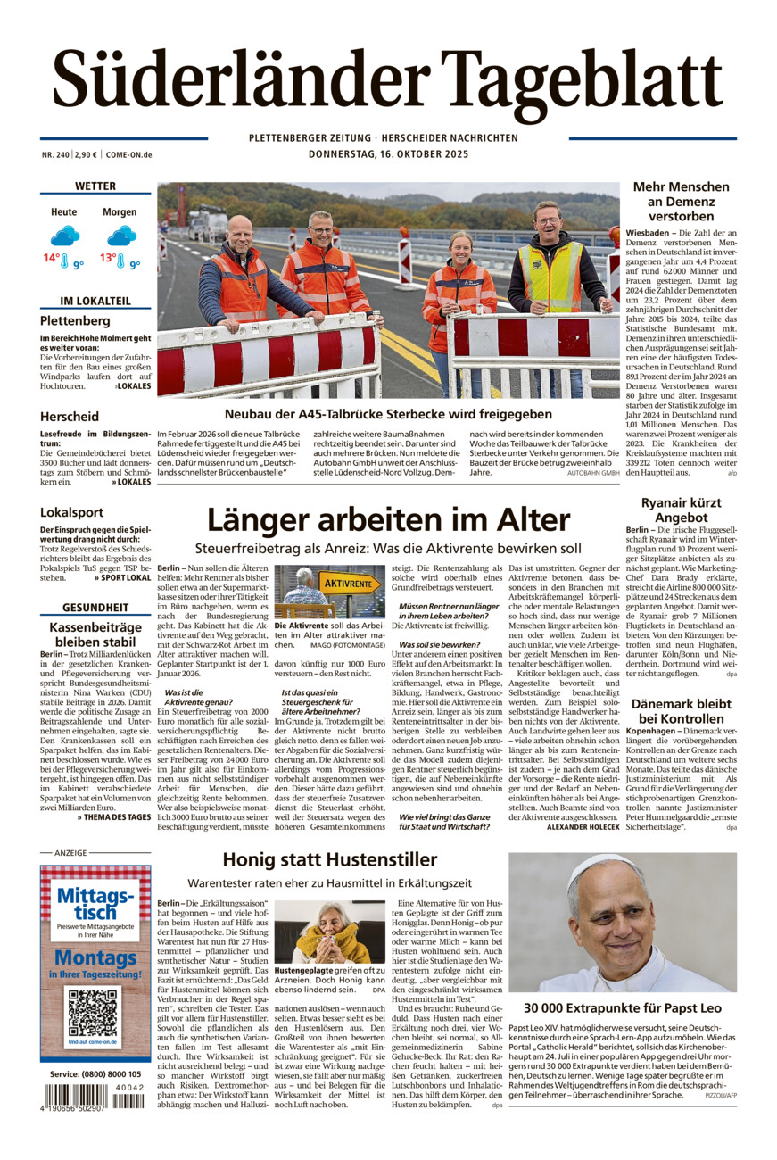 Süderländer Tageblatt vom Donnerstag, 16.10.2025