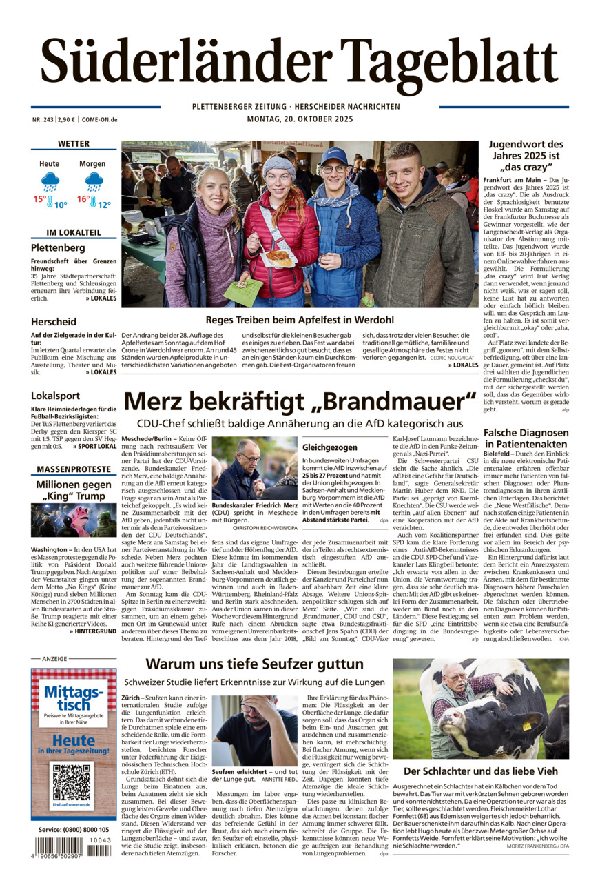 Süderländer Tageblatt vom Montag, 20.10.2025