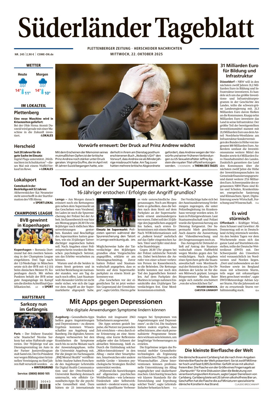 Süderländer Tageblatt vom Mittwoch, 22.10.2025