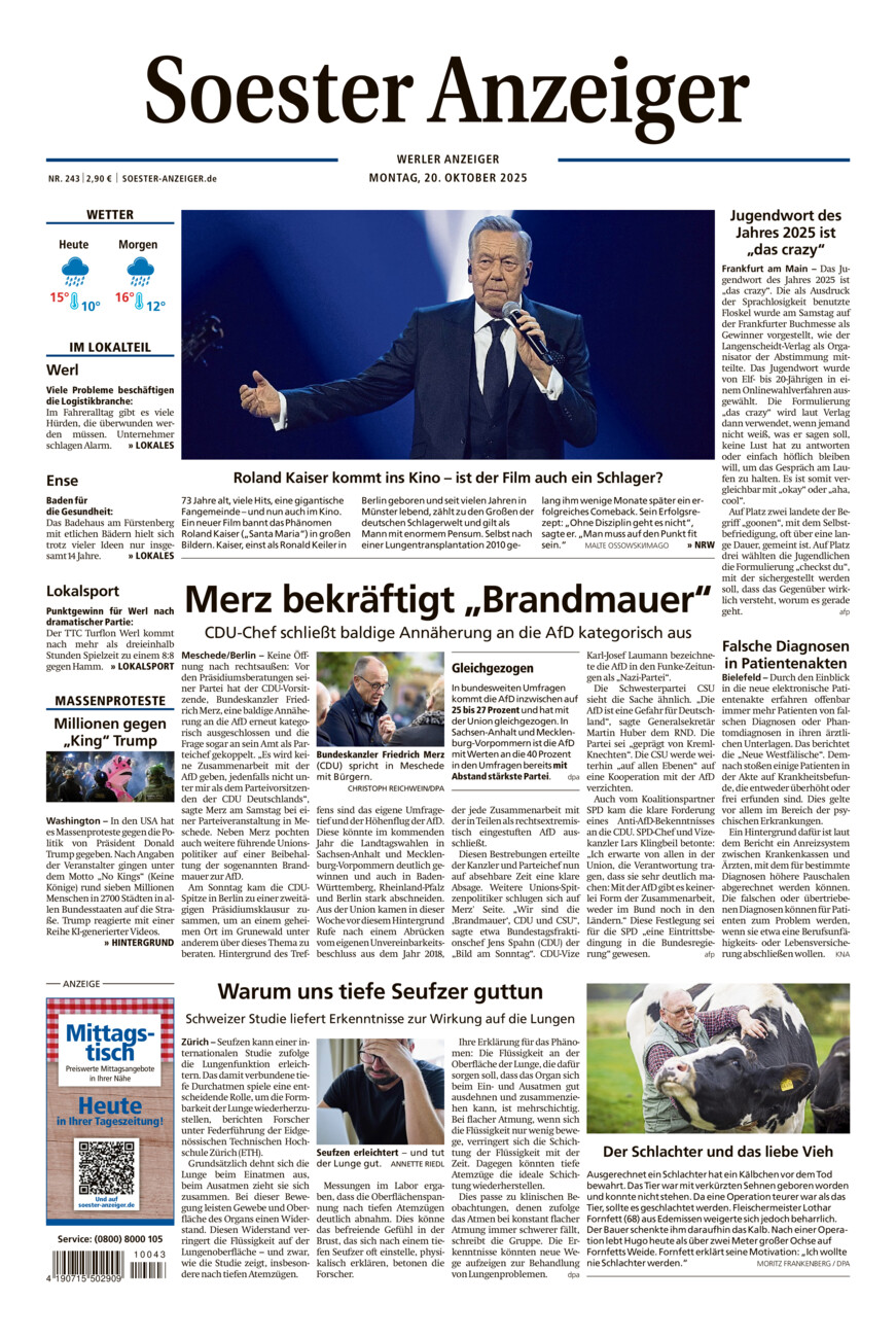 Soester Anzeiger Werl vom Montag, 20.10.2025