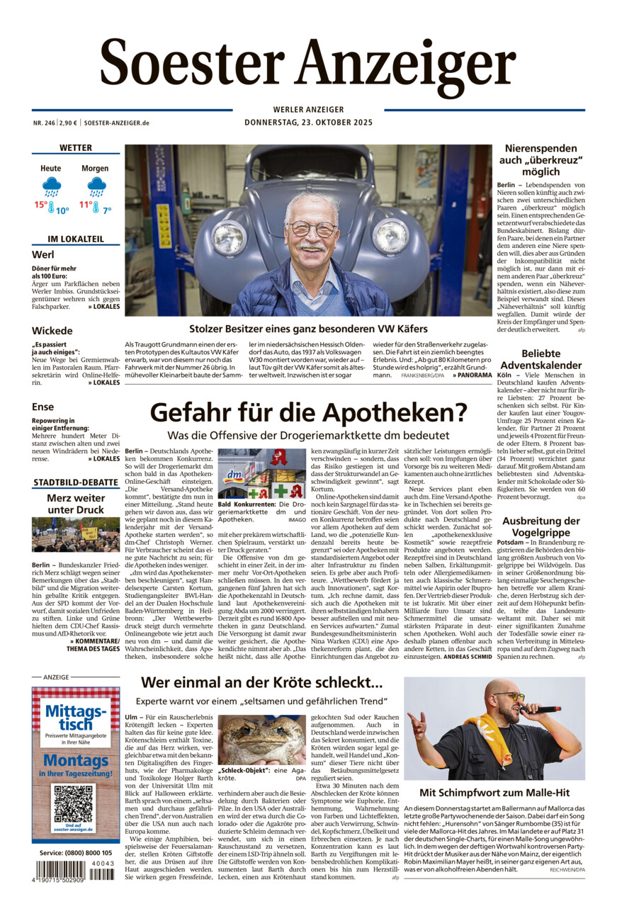 Soester Anzeiger Werl vom Donnerstag, 23.10.2025