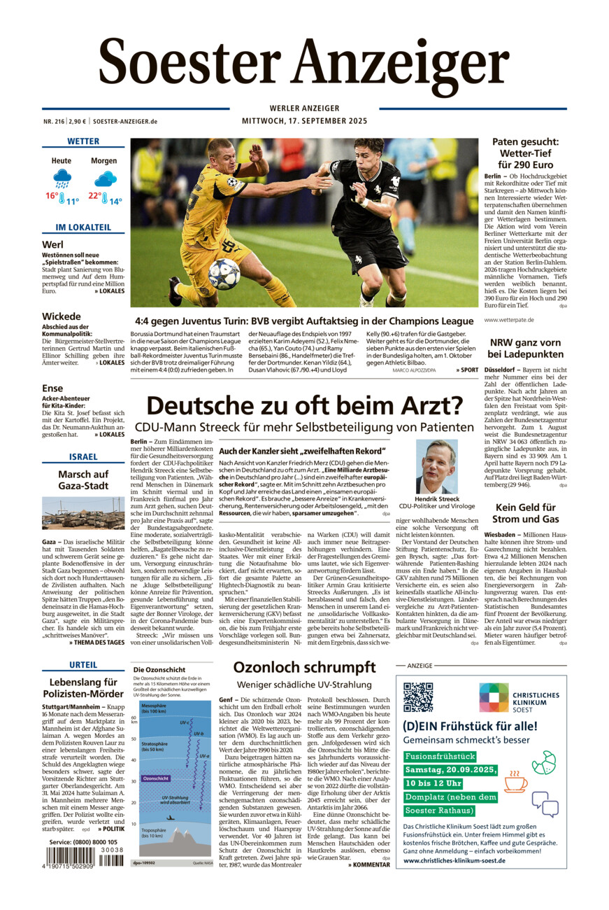 Soester Anzeiger Werl vom Mittwoch, 17.09.2025