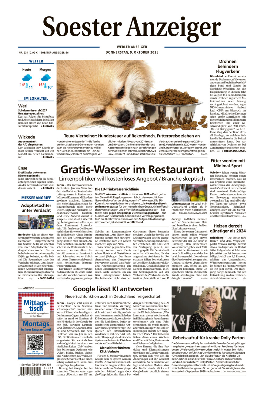 Soester Anzeiger Werl vom Donnerstag, 09.10.2025