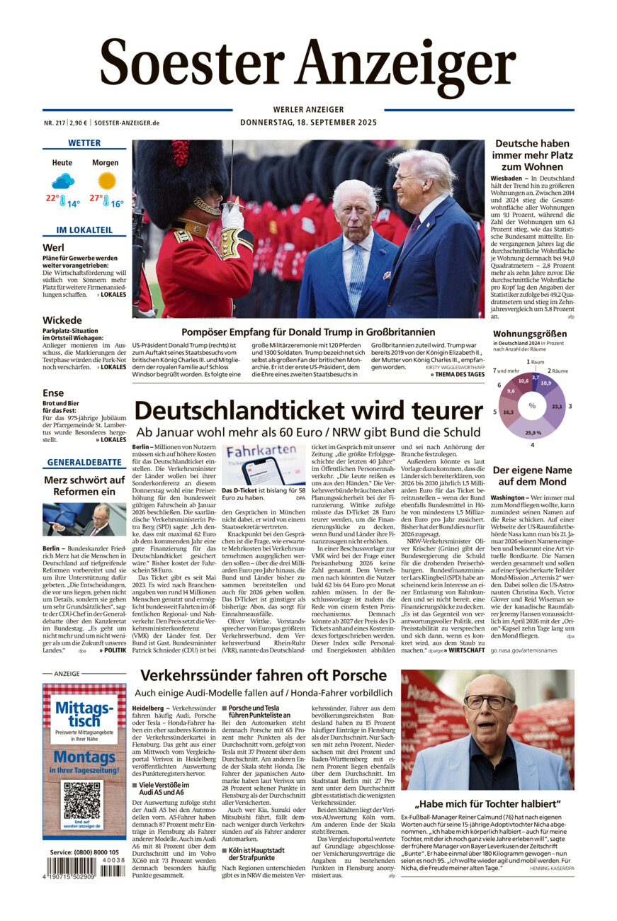 Soester Anzeiger Werl vom Donnerstag, 18.09.2025