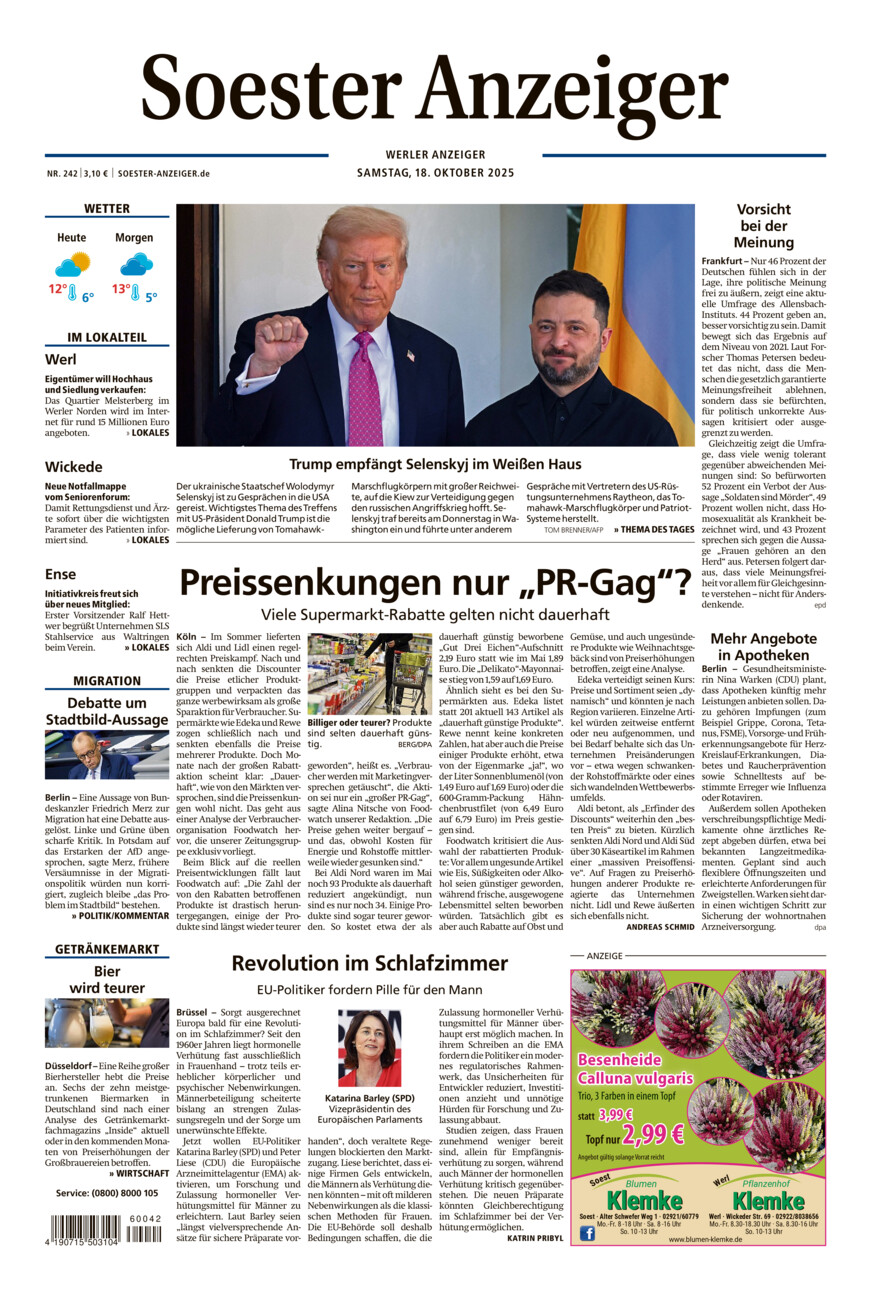 Soester Anzeiger Werl vom Samstag, 18.10.2025