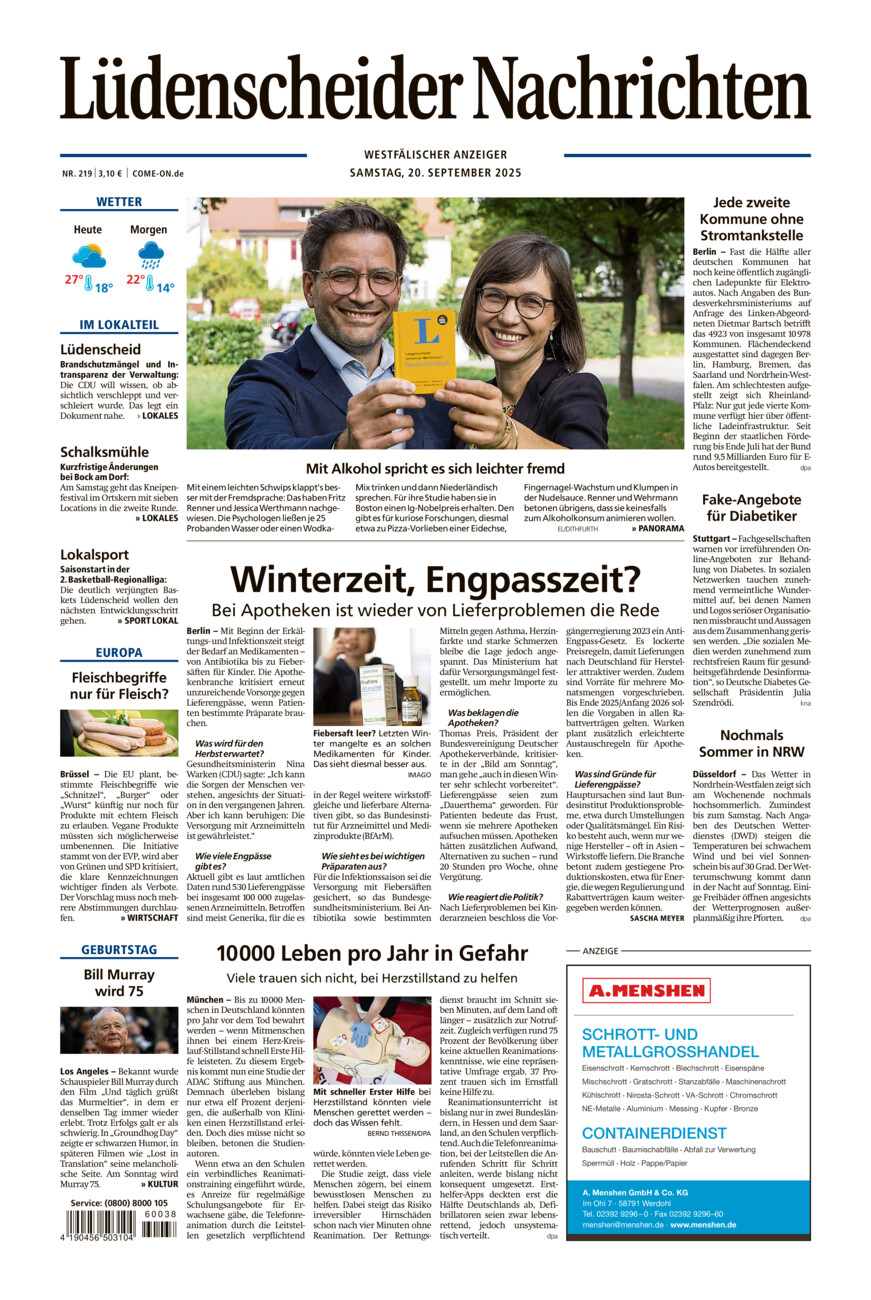 Lüdenscheider Nachrichten vom Samstag, 20.09.2025